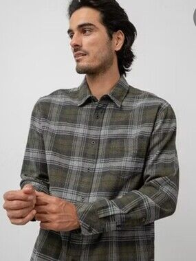 Filson Shirt, Size L, Green Gray Plaid, Buttondown Collar, Cotton